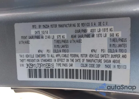 2015 Mazda Mazda3 I Sport z USA, uszkodzony, nr VIN 3MZBM1U70FM163518